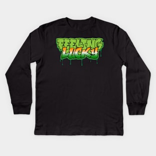 Feeling Lucky Graffiti Tees for the Feast of Saint Patrick-Lá Fhéile Pádraig Kids Long Sleeve T-Shirt